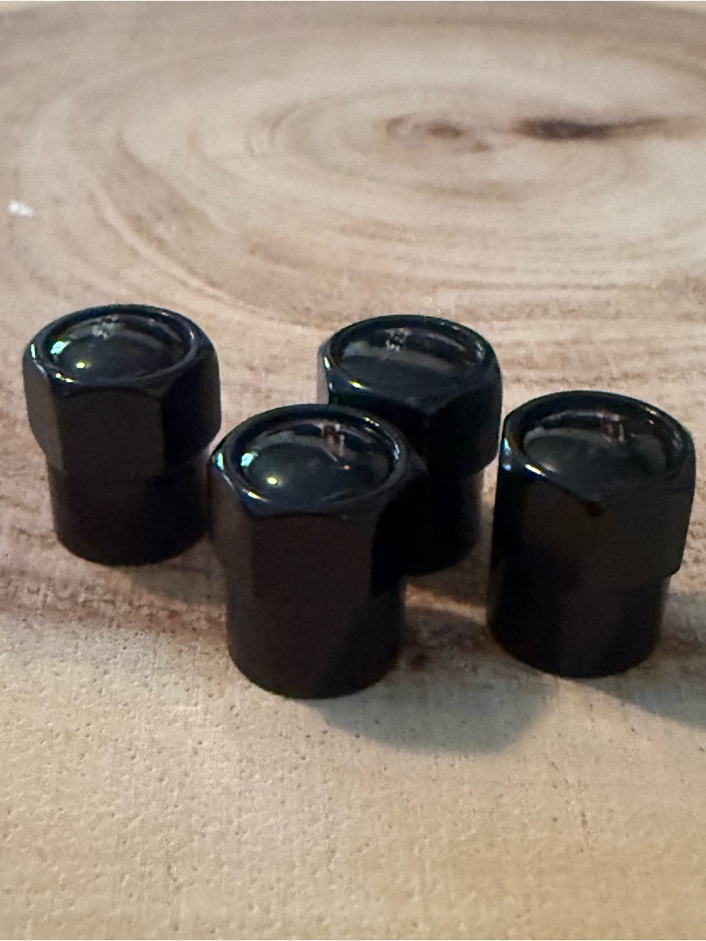Black Metal Tire Valve Stem Caps - 4 Pack